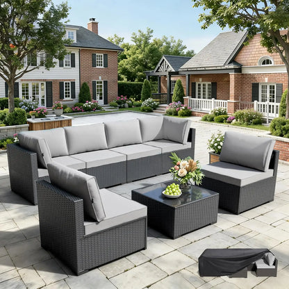 All Weather 7-Piece Modular Rattan Patio Set