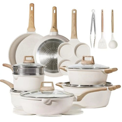 21Pc White Granite Nonstick Cookware Set