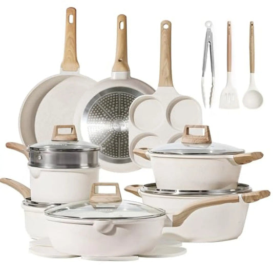 21Pc White Granite Nonstick Cookware Set