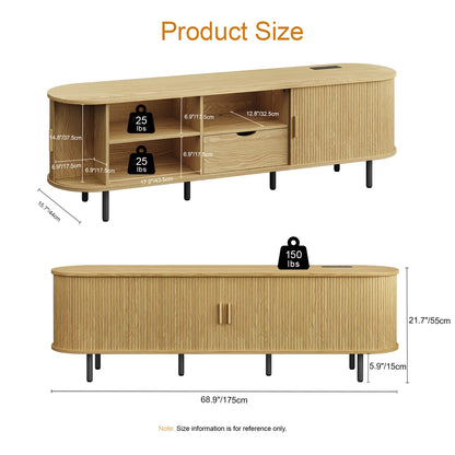 69" TV Stand w/ Power Outlet for TVs up to 80" with Adjustable Shelves