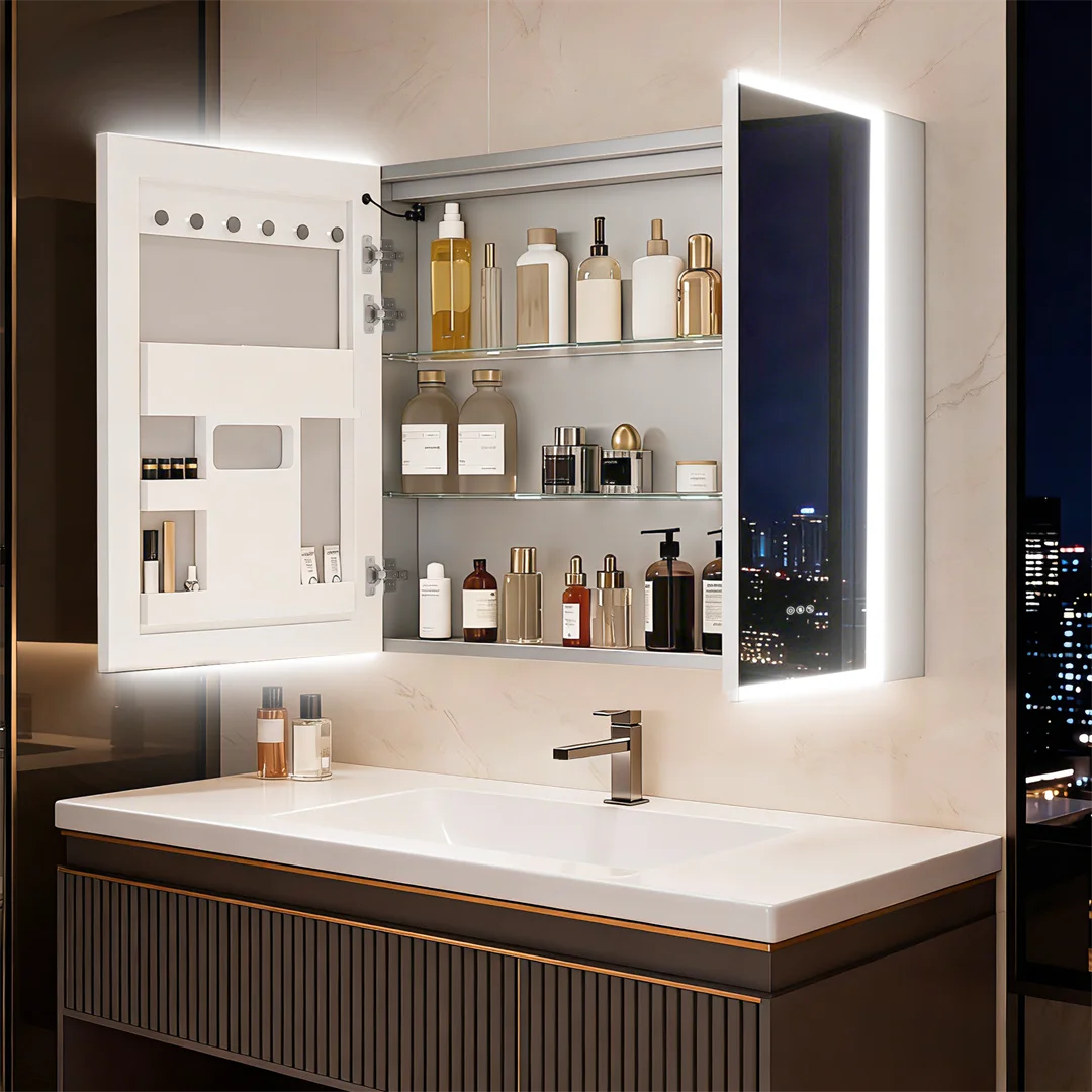 Lighted Double Door Bathroom Mirror Cabinet