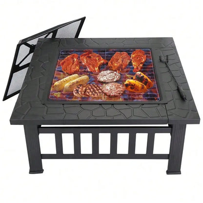 32" Metal Square Fire Pit, ice box, barbecue for your outdoor space