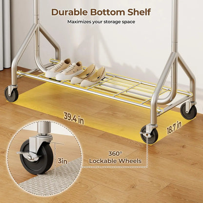 Adjustable Free Standing Garment Rolling Rack