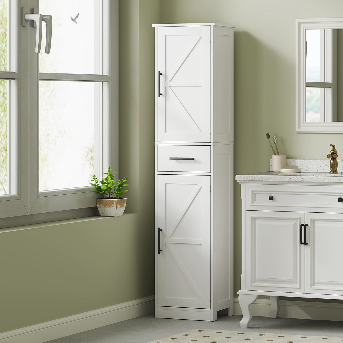 67" Tall Bathroom Storage Cabinet with 3 Adjustable Shelves