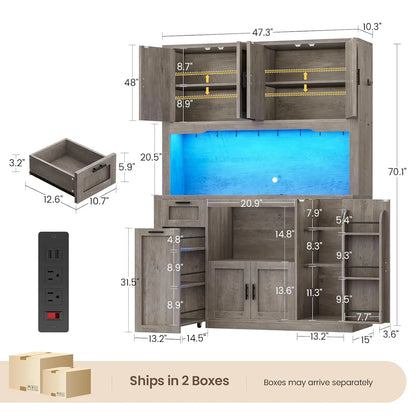 47inch Wide LED Pantry Cabinet with Charging Station