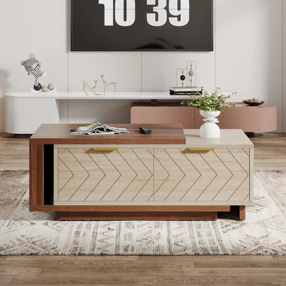 Expandable Wood Coffee Table with 2 Storage Drawers