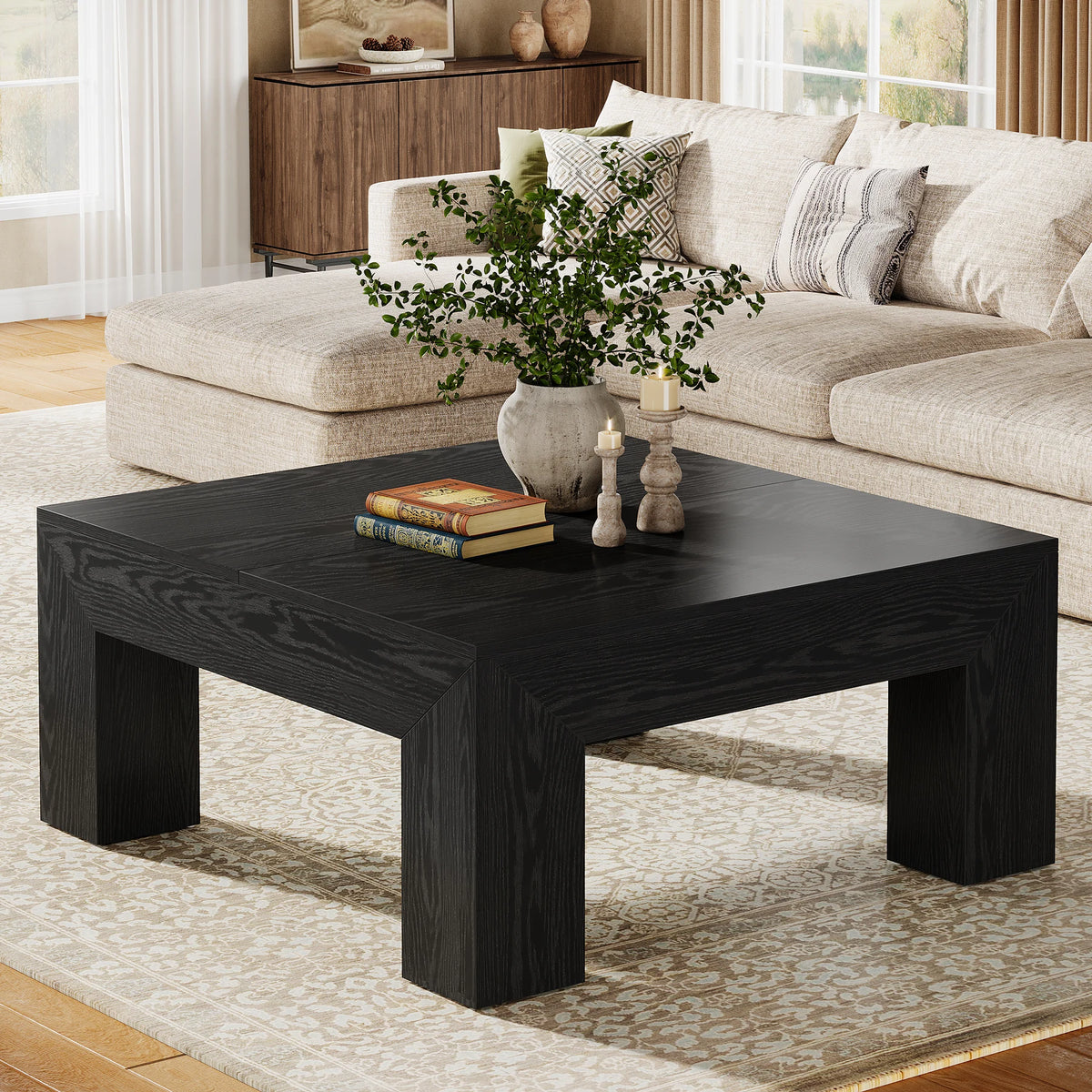 39.4-Inch Square Coffee Table for Living Room