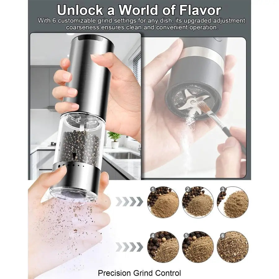 Salt and Pepper Grinder Set with 6 different Grind Settings