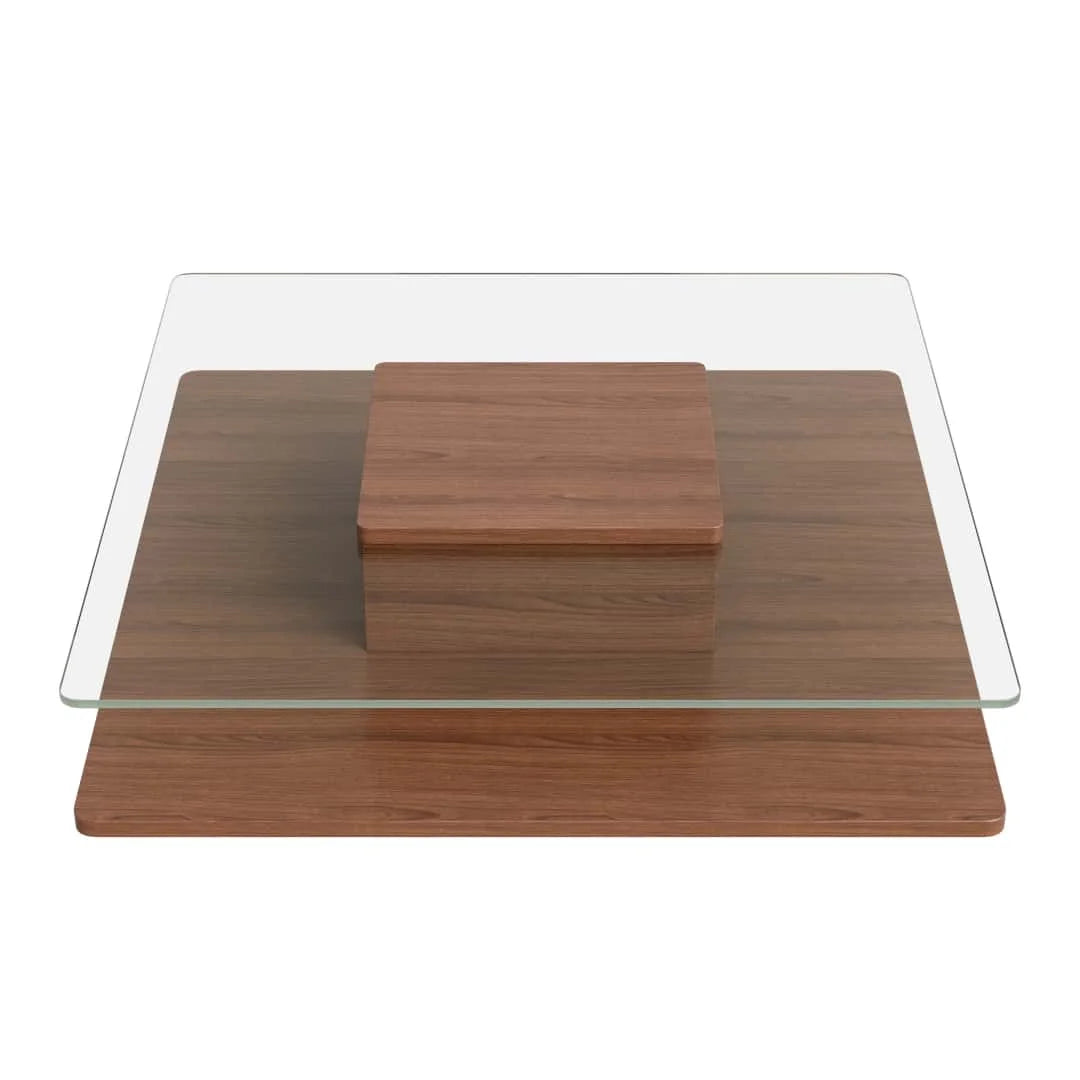 31.5" Square Coffee Table with Clear Tempered Glass Top and Bottom Storage Shelf for your Living Room