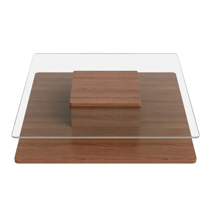 31.5" Square Coffee Table with Clear Tempered Glass Top and Bottom Storage Shelf for your Living Room