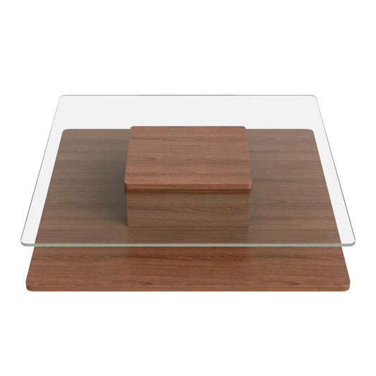 31.5" Square Coffee Table with Clear Tempered Glass Top and Bottom Storage Shelf for your Living Room