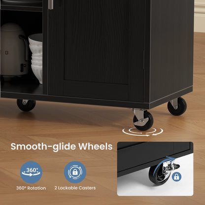 42 Inch Wood Rolling Kitchen Cart with Adjustable Shelves