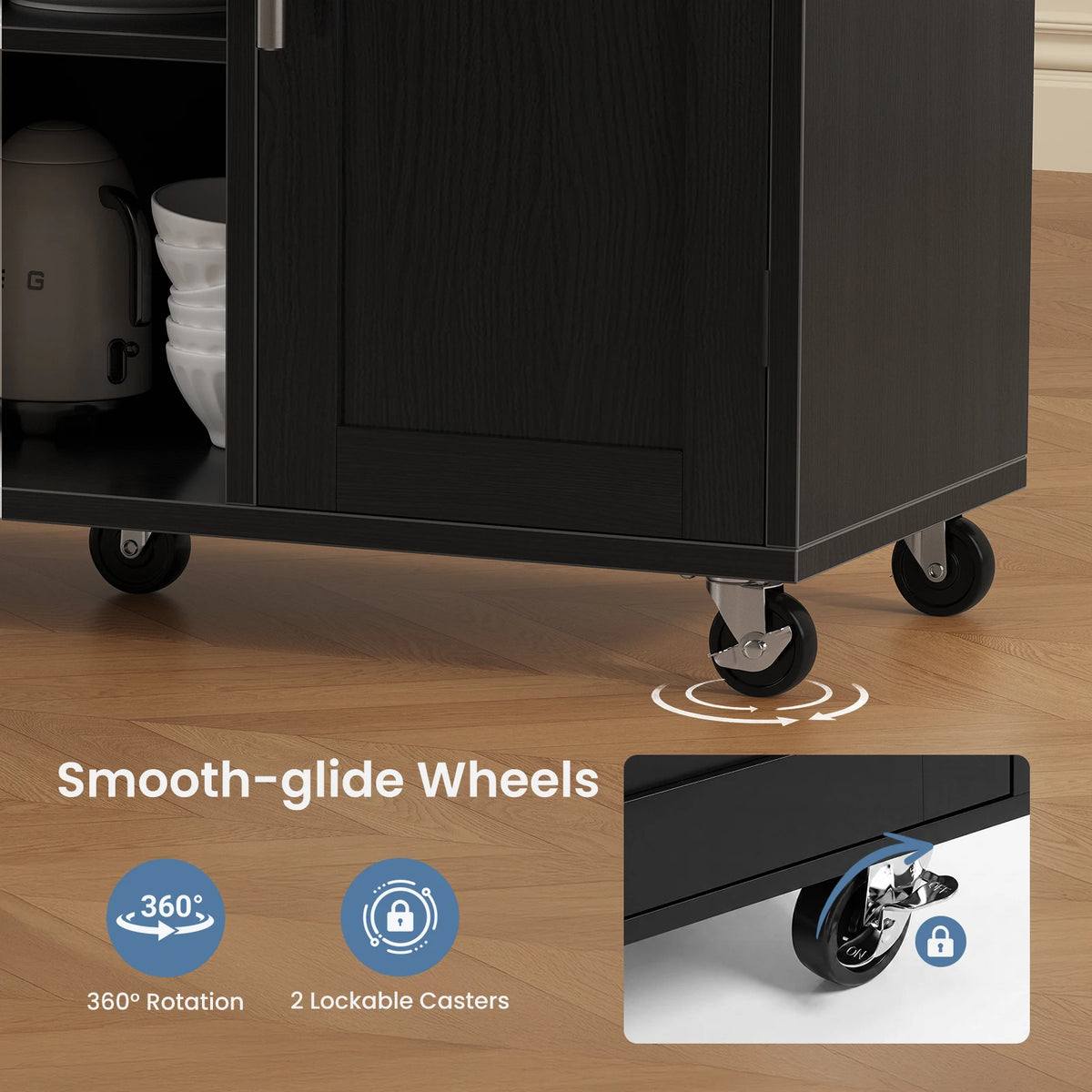 42 Inch Wood Rolling Kitchen Cart with Adjustable Shelves