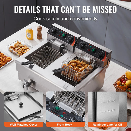 12L Electric Countertop Deep Fryer w/Dual Removable Tanks