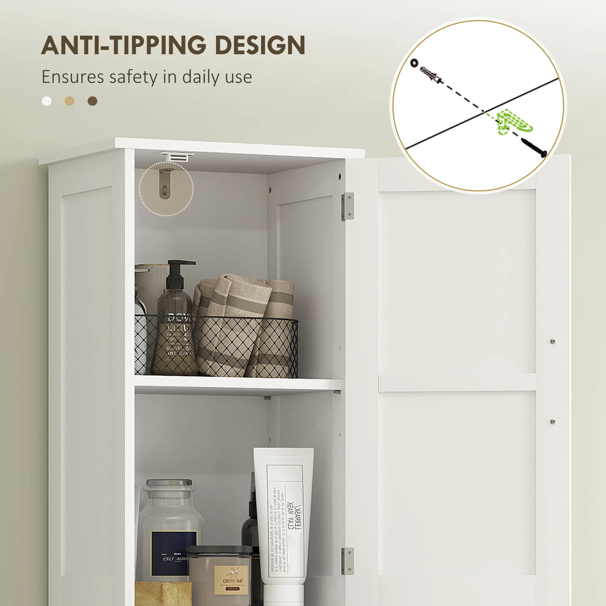 67" Tall Bathroom Storage Cabinet with 3 Adjustable Shelves