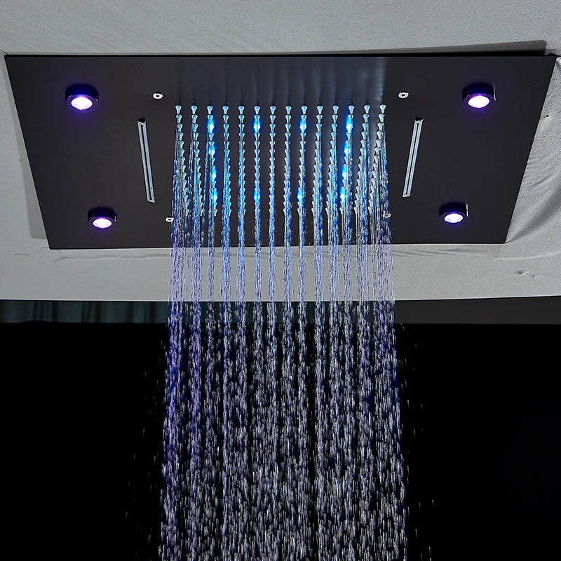 Built-in Ceiling Luxury LED Light Waterfall Rain Shower Head