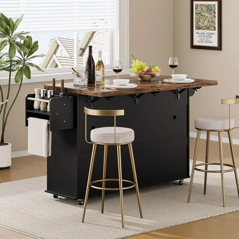 60-inch Kitchen Island with Power Outlet & Drop Leaf