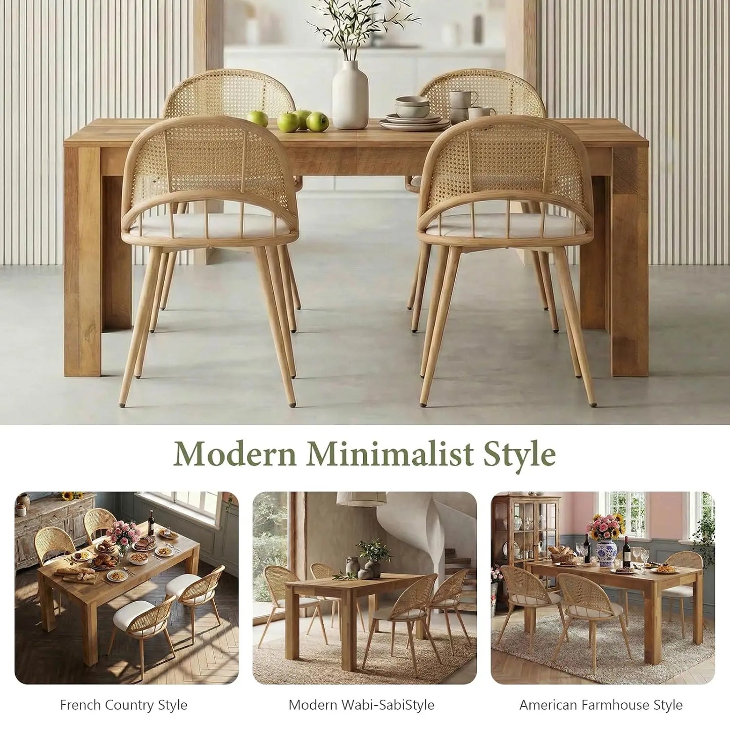 Modern Farmhouse Style Wood Dining Room Table Set with 4 Upholstered Chairs
