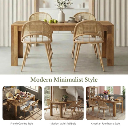 Modern Farmhouse Style Wood Dining Room Table Set with 4 Upholstered Chairs