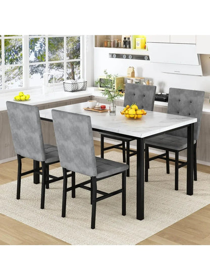 Faux Marble Dining Table Set with 4 Velvet Chairs
