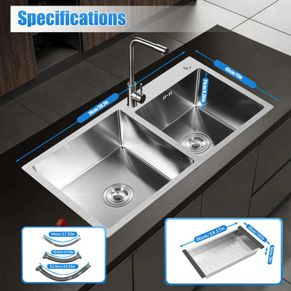 Double Stainless Steel Sink with Removable Drain Basket