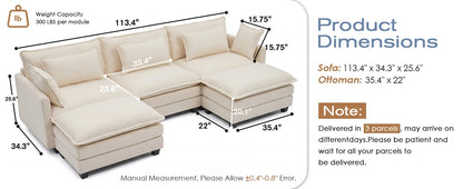 Solid Wood Frame Modular Sectional Sofa with Ottoman