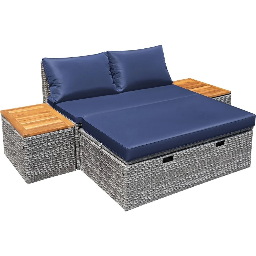 Outdoor Patio Day Bed with 2 Side Tables