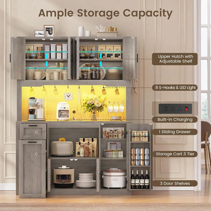 47inch Wide LED Pantry Cabinet with Charging Station