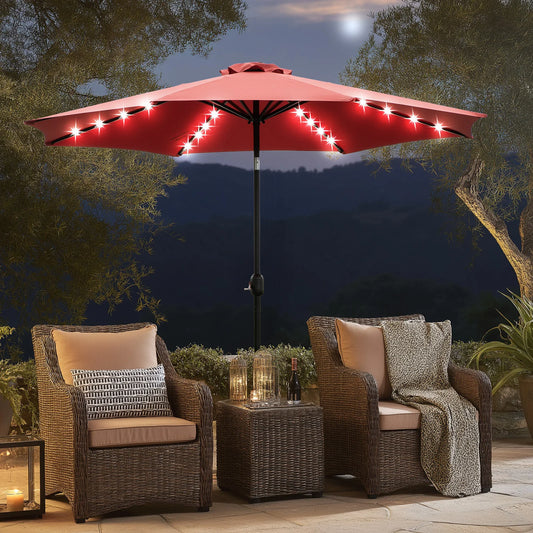9.5FT Solar Patio Umbrella with 32 LED Lights for your Backyard