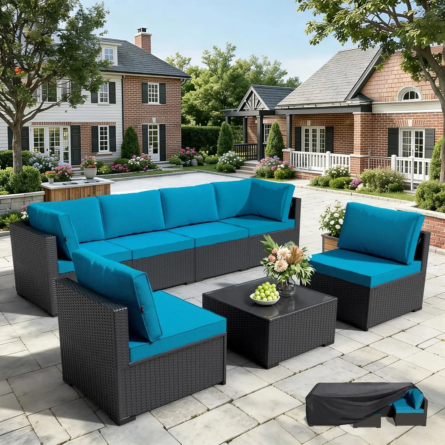 All Weather 7-Piece Modular Rattan Patio Set
