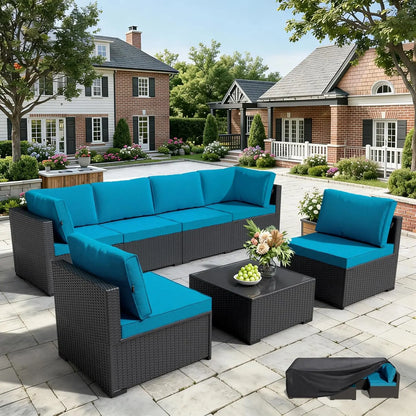 All Weather 7-Piece Modular Rattan Patio Set