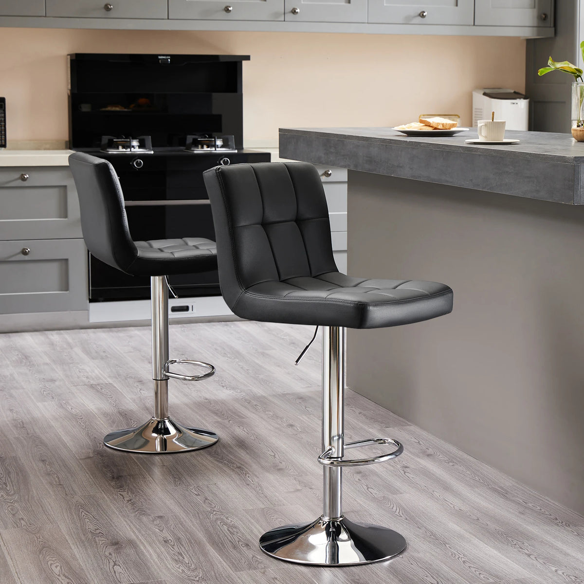 2 PU Leather Swivel Bar Stools with Adjustable Height
