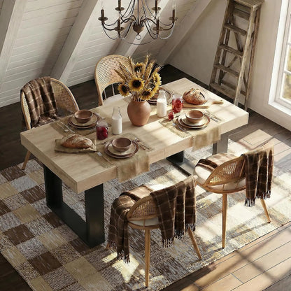 Modern Farmhouse Style Wood Dining Room Table Set with 4 Upholstered Chairs