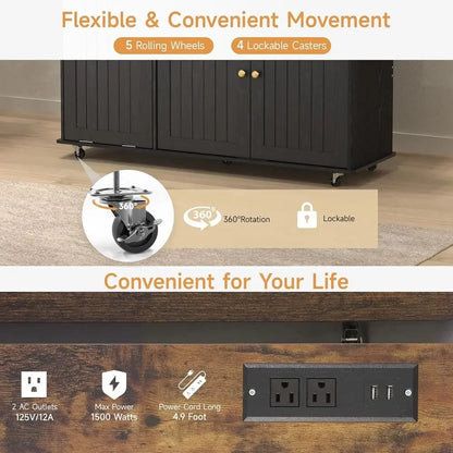 60-inch Kitchen Island with Power Outlet & Drop Leaf