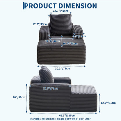 45'' Corduroy Cloud Chaise Lounge Sofa with Deep Seat and Wide Arm Rests