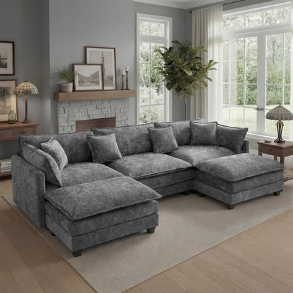 Solid Wood Frame Modular Sectional Sofa with Ottoman