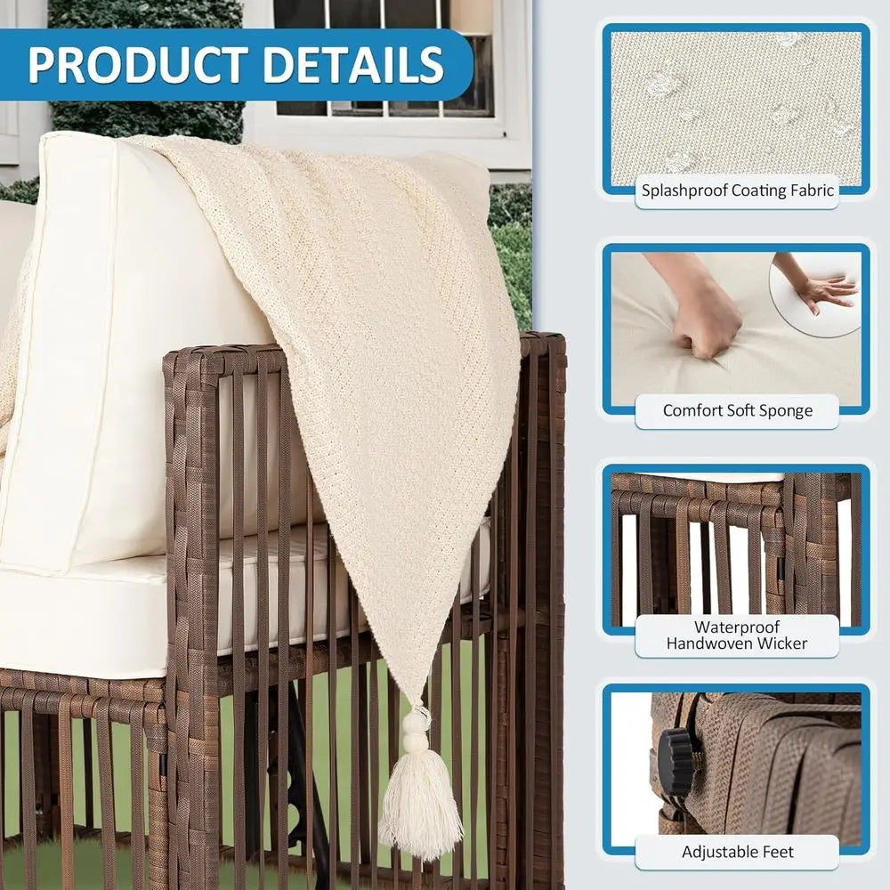 7-Piece Brown/Beige Wicker Sectional Patio Set