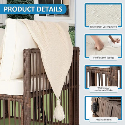 7-Piece Brown/Beige Wicker Sectional Patio Set