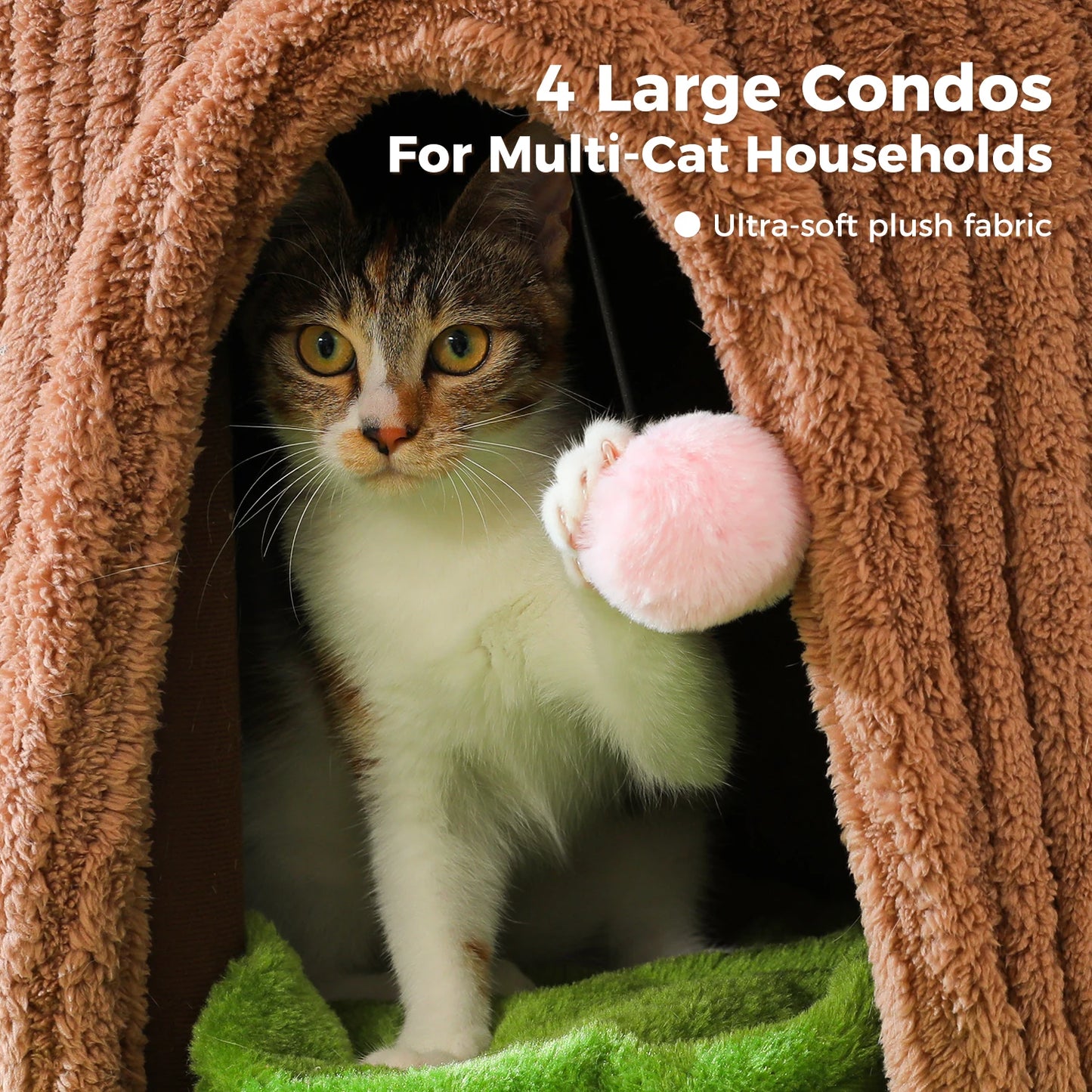 Luxurious Large Cat Tree with 2 or 4 Spacious Condos and a detachable toy for your cat or cats enjoyment!