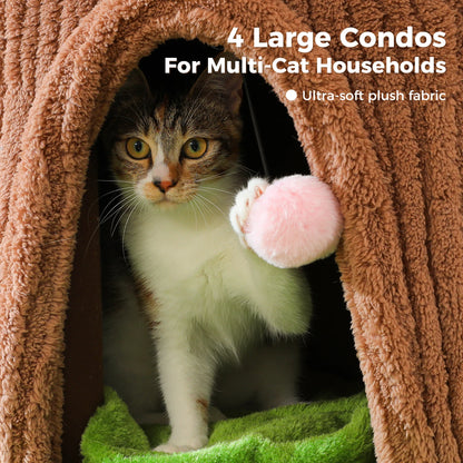 Luxurious Large Cat Tree with 2 or 4 Spacious Condos and a detachable toy for your cat or cats enjoyment!