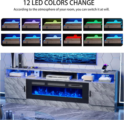 36-inch Electric Fireplace TV Stand for TVs Up to 80" with LED Lights