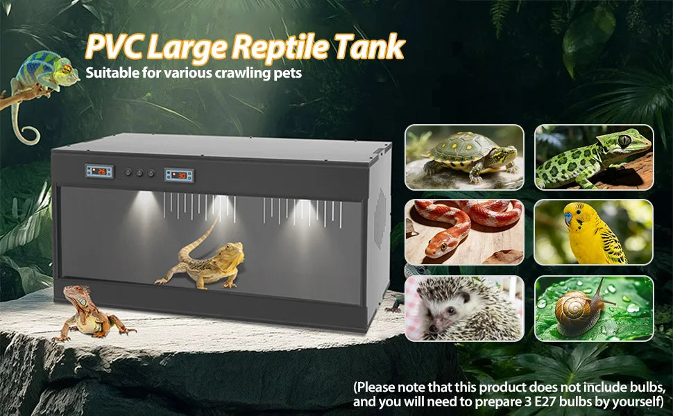 31.5x15.8x15.8 Front Opening Reptile Terrarium w/ Dual Temperature Controller and Feeding Box w/ Glass Sliding Door