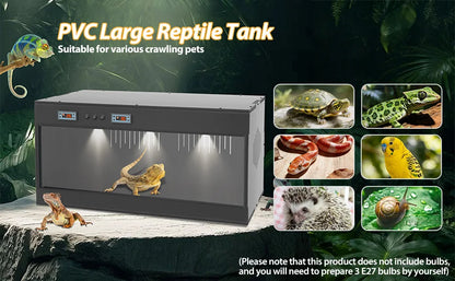 31.5x15.8x15.8 Front Opening Reptile Terrarium w/ Dual Temperature Controller and Feeding Box w/ Glass Sliding Door
