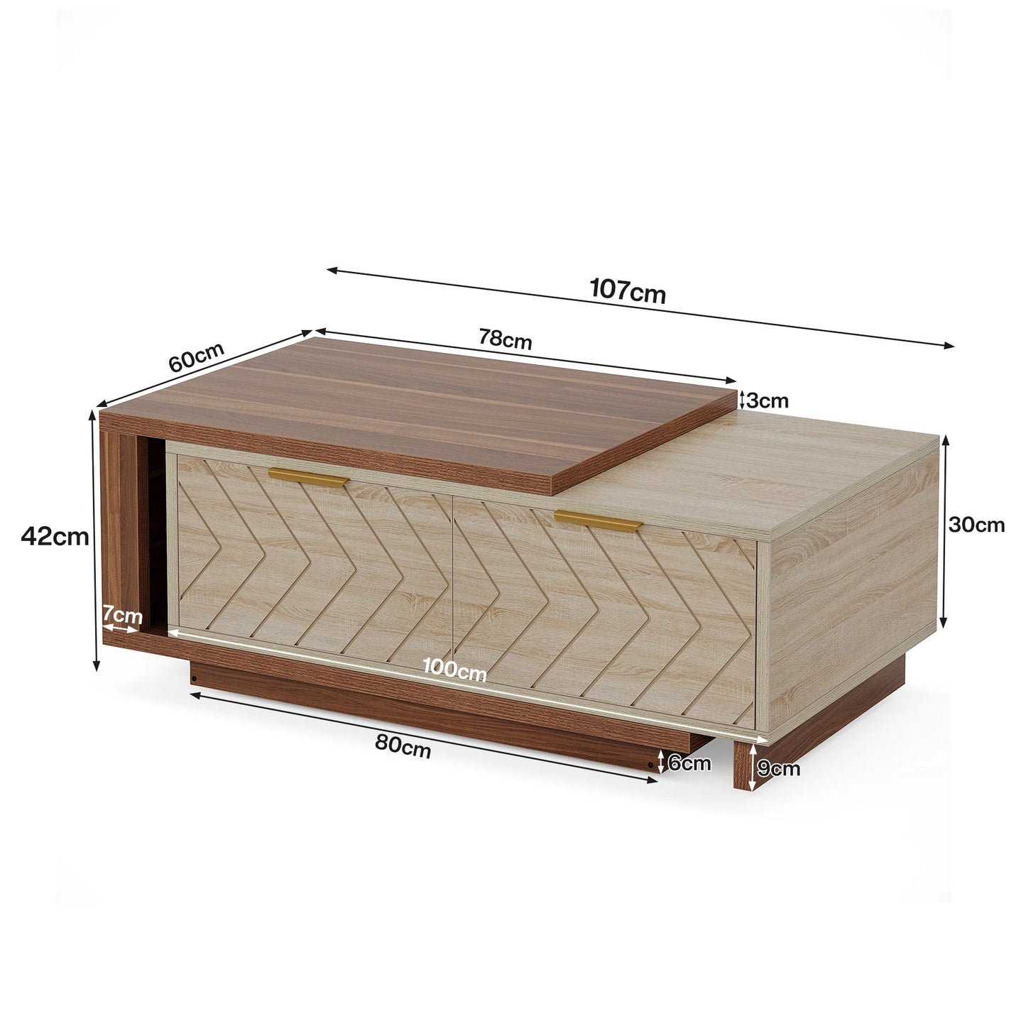 Expandable Wood Coffee Table with 2 Storage Drawers