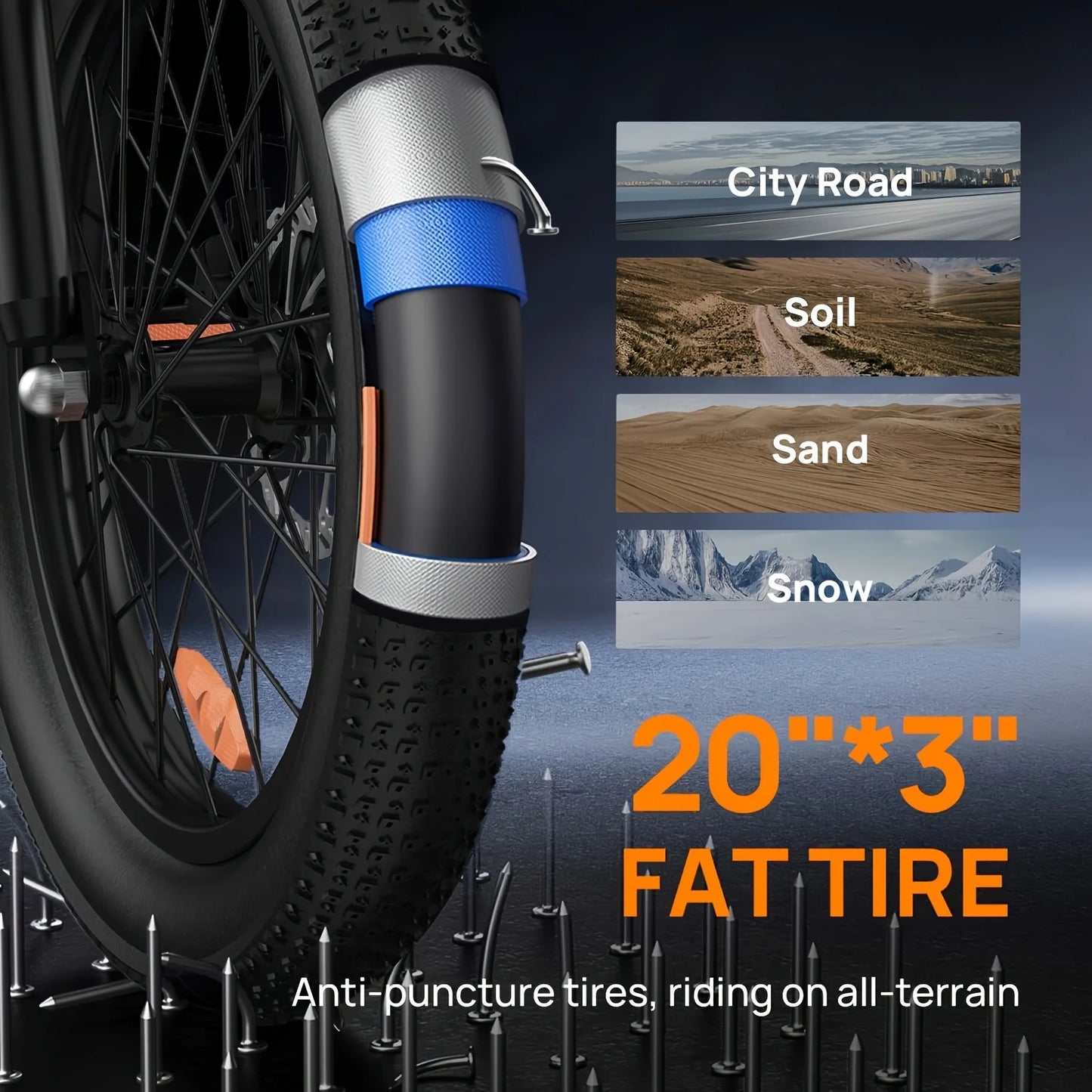 1000W E20 7 Speed Electric Bike with 20" Fat Tires,48V 13Ah Removable Battery, and Dual Disc Brakes