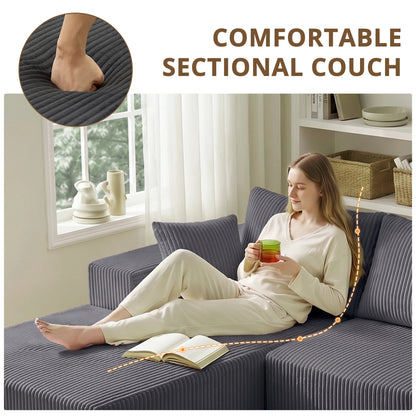 105 Inch L-Shaped Lumbar Support Sofa with Deep Seat