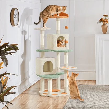 58-inch Paw Shaped Cat Tree with Plush Condos and Scratching Post