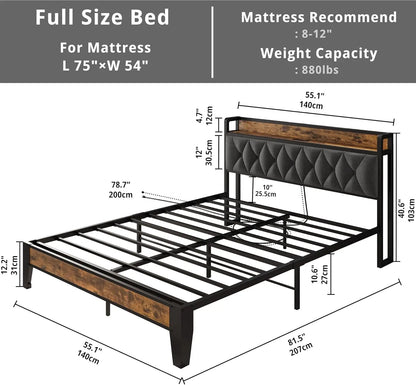 Twin/TwinXL/Full/Queen/King/ Bed Frames with Storage Headboard and Outlets
