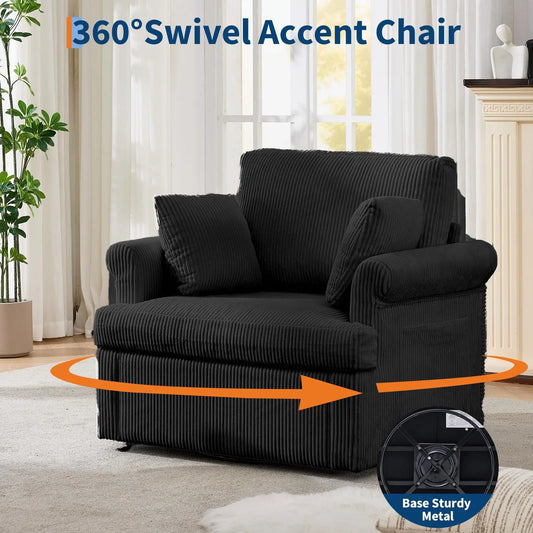 39-Inch 360 Swivel Barrel Accent Chair with Storage Pockets