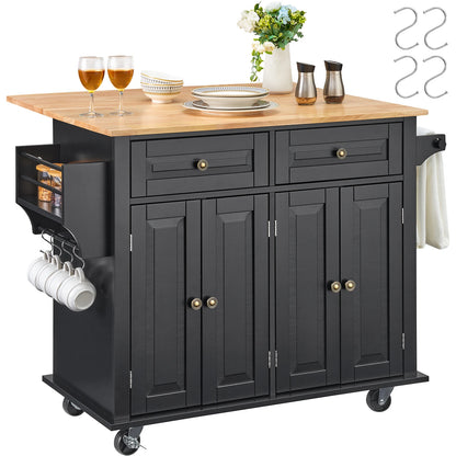 Black Rolling Kitchen Island Cart with Drop Leaf